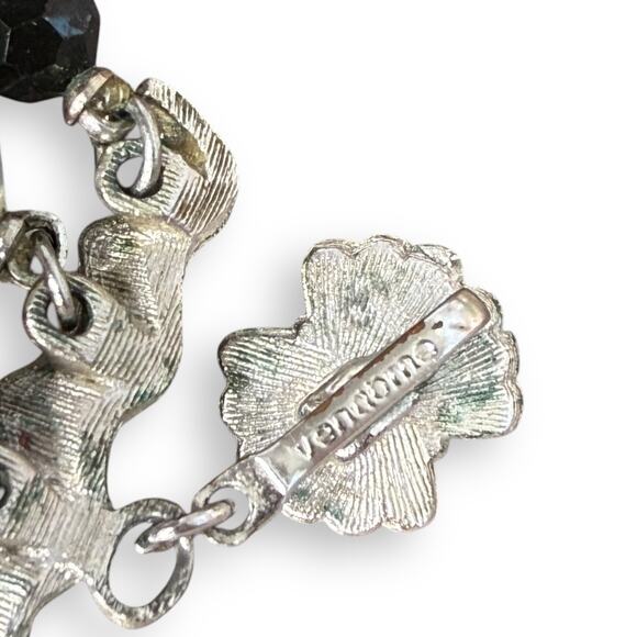 Vintage Vendome Lava Black Red White Glass Rhinestones Necklace 13 inch - Picture 4 of 5